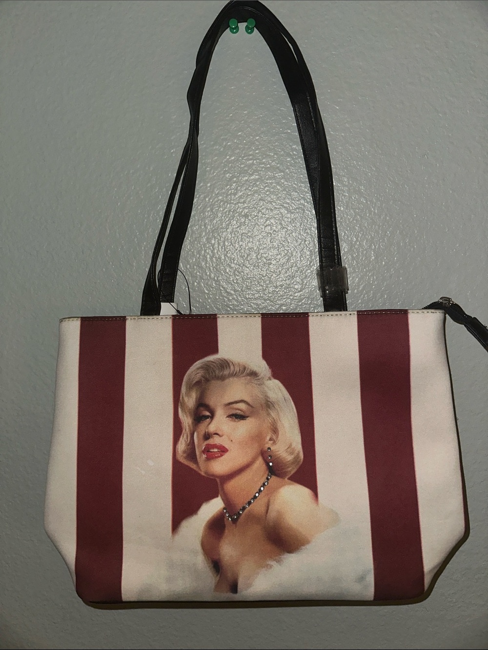 Marilyn Monroe Striped Shoulder Bag in Burgundy and Cream with Black Strap